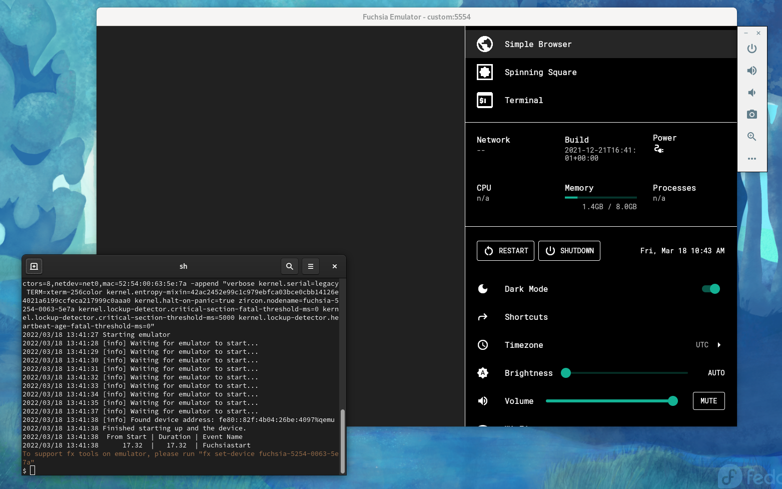 Fuchsia emulator screenshot